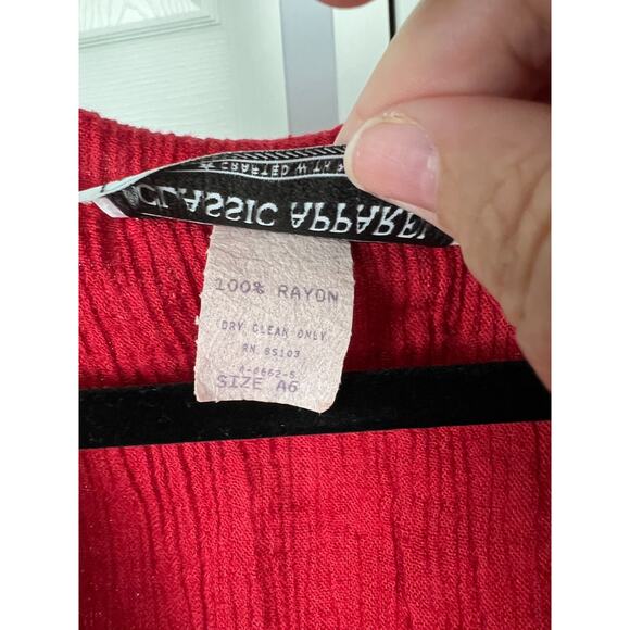 90s Red Rayon Crepe Flutter Sleeve Button Front Tie Corset Back Maxi Dress L/XL - Picture 3 of 8